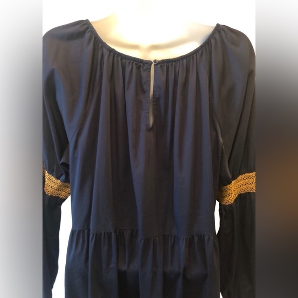 Elizabeth And James Boho Tiered Mini Shift Dress XL RegencyCore Navy Puff Sleeve - Picture 6 of 9